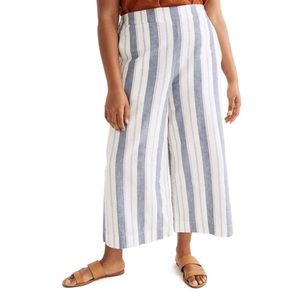 Madewell Huston Stripe Linen & Viscose White Blue Pull On Crop Pants Siz…